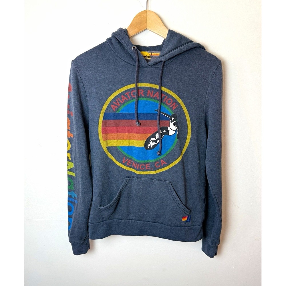 Aviator Nation Venice CA Gray Graphic Print Pullover Hoodie Pockets Women S